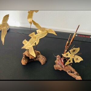 MCM brutallist copper brass butterfly cattails sculpture & flying sea gulls 2pcs
